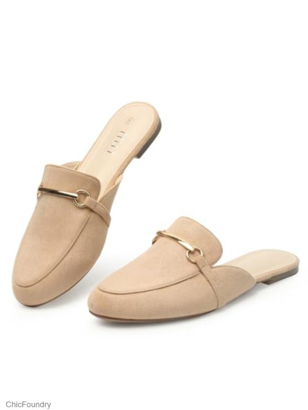 MUSSHOE Gold Buckle Mules Memory Foam Slip On Flats